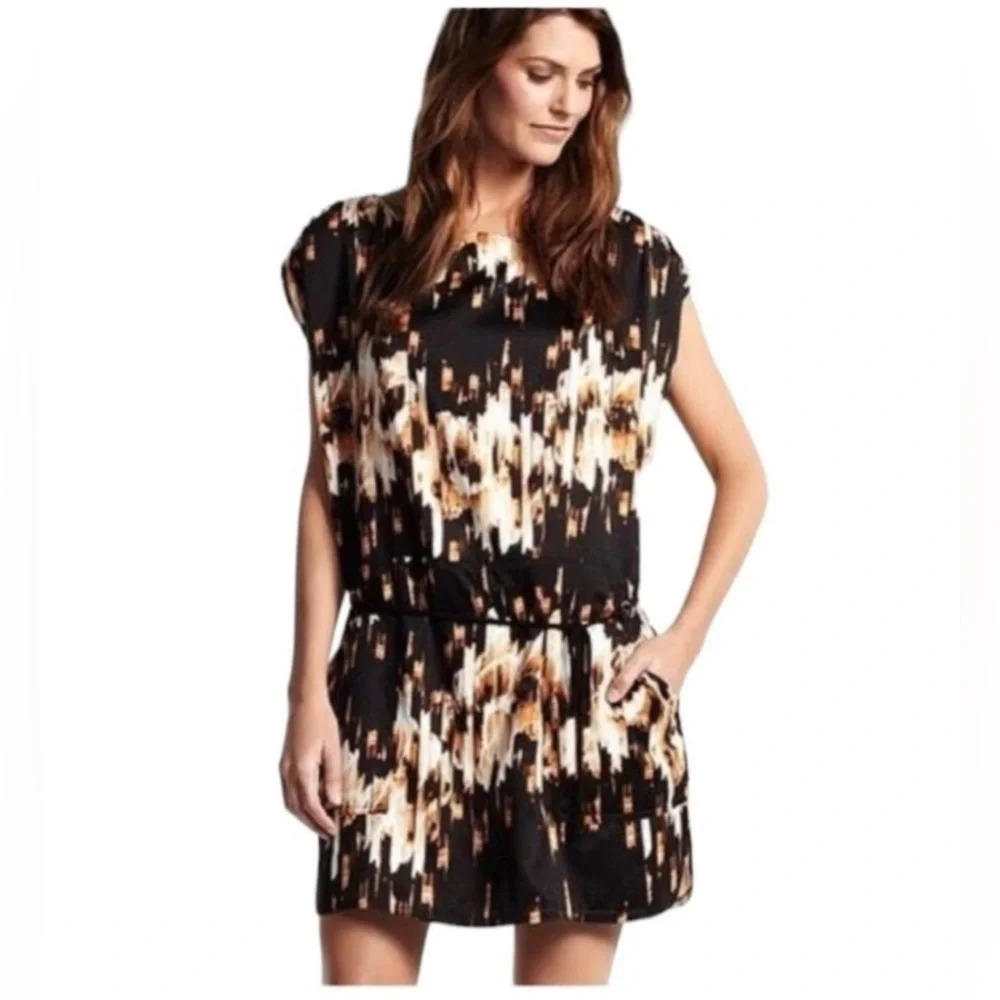 Derek Lam design nation sz large toggle drawstring cinch waist black & tan dress
